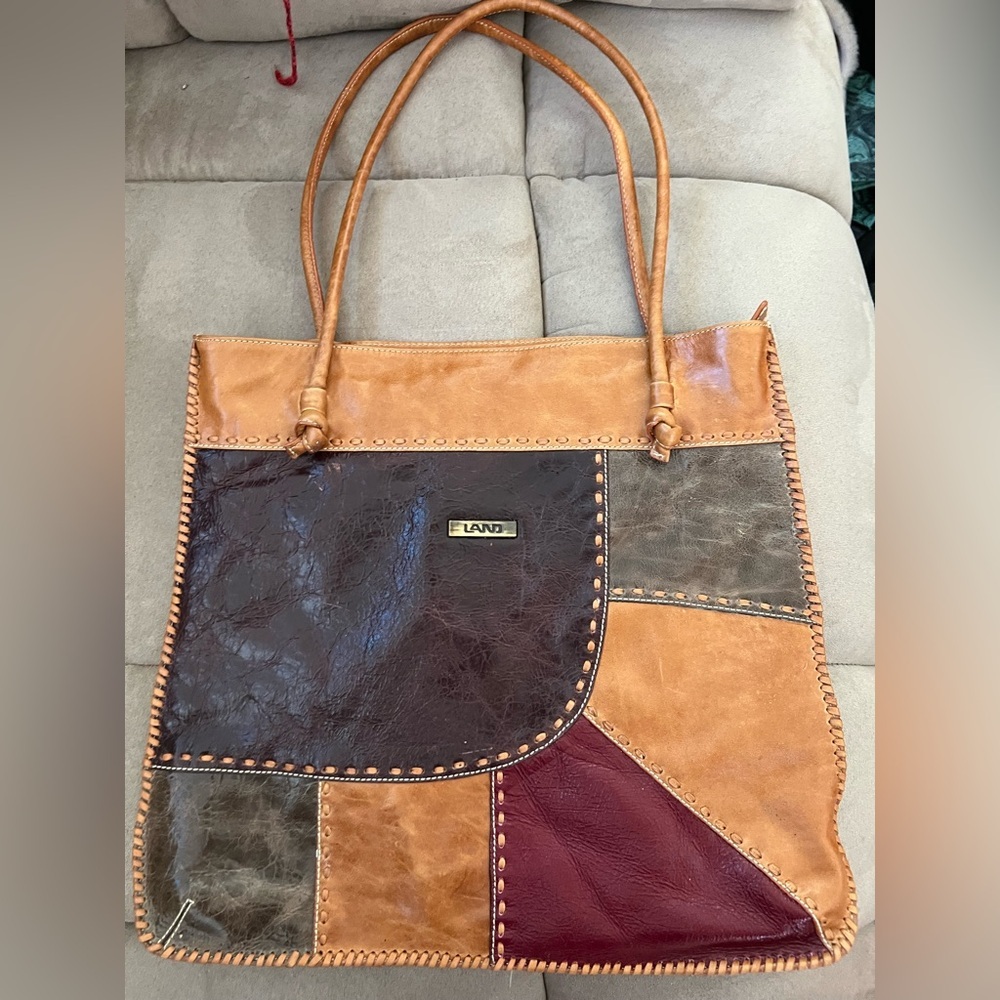 Genuine Leather Tote Bag with Tan Accents “LAND”